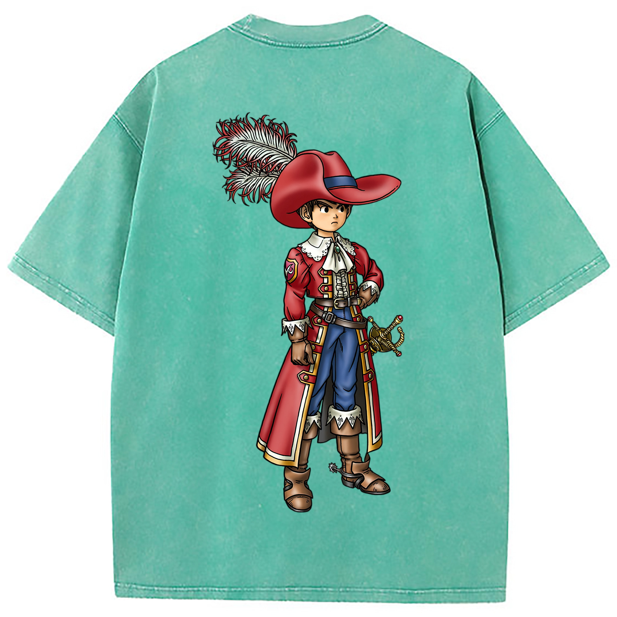 （画像用） ドラゴンクエスト Doragon Kuesuto Dragon Quest 綿100% ヴィンテージ風 半袖Tシャツ（背面プリント）